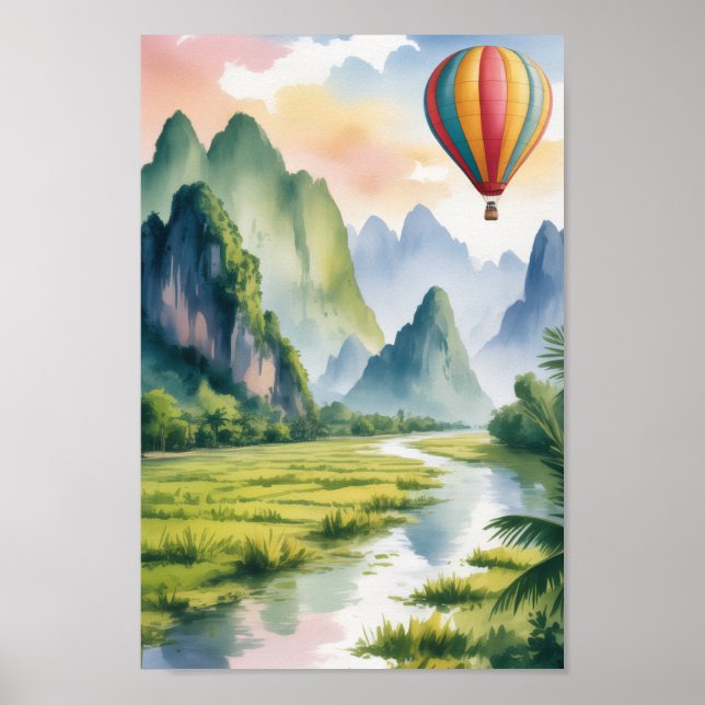 Vang Vieng Laos Travel Watercolor Painting Poster (Front)