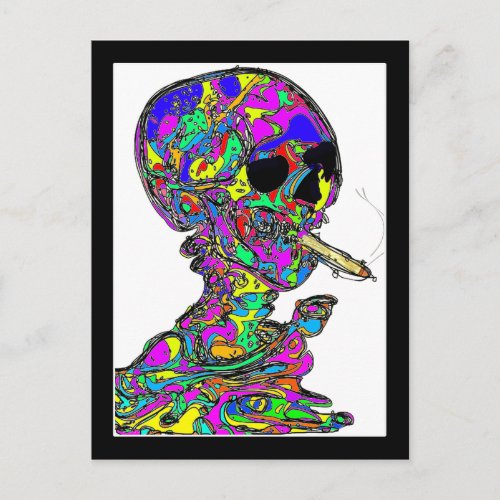 VanGoghs Calavera Skull Smoking Cigarette Postcard