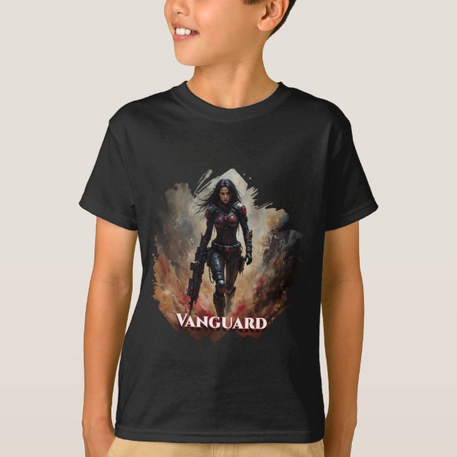 Vanguard – Futuristic Female Warrior T-Shirt (Front)