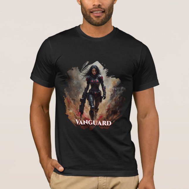 Vanguard – Futuristic Female Warrior T-Shirt (Front)