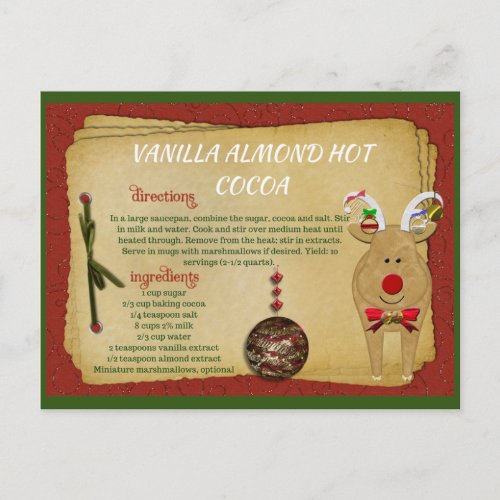 Vanilla Almond Hot Cocoa Christmas RECIPE CARD