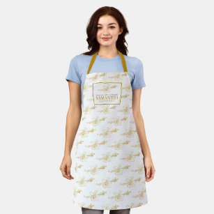 Vanilla bean and flower gold white business apron
