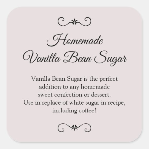 Vanilla Bean Sugar label Homemade vanilla sugar Square Sticker