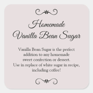 Vanilla Bean Sugar label, Homemade vanilla sugar Square Sticker