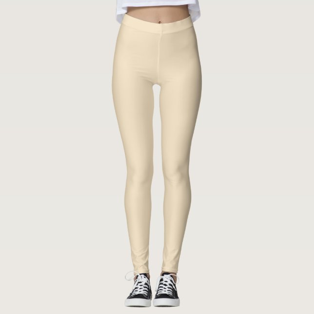 Vanilla Beige Solid Color Leggings (Front)