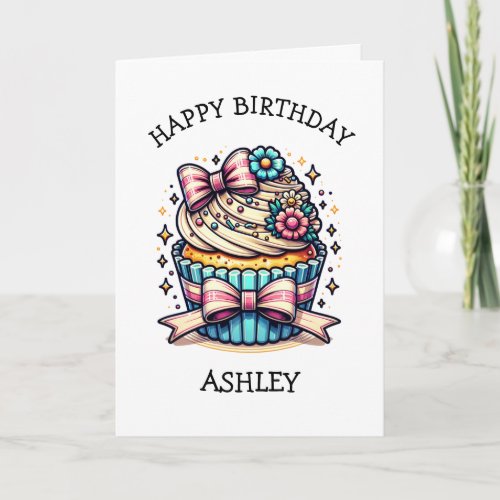 Vanilla Birthday Cupcake with Inside Coloring Page Card