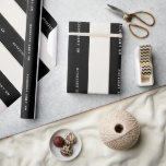 Vanilla &amp; Black Preppy Stripes Custom Name Wedding Wrapping Paper