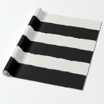 Vanilla & Black Rough Edge Stripes Pattern Wedding Wrapping Paper by fatfatin_blue_knot at Zazzle