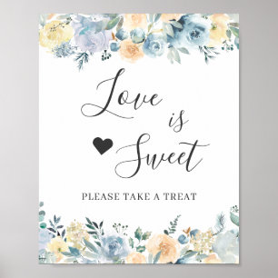 Vanilla Blue Floral Love Is Sweet Dessert Bar Sign