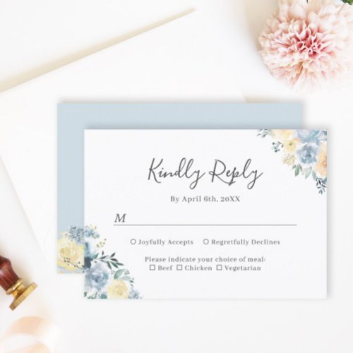 Vanilla Blue Floral Spring and Summer Wedding RSVP Card