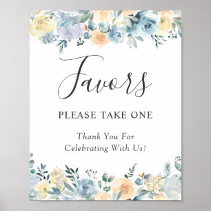 Vanilla Blue Floral Wedding Favors Sign