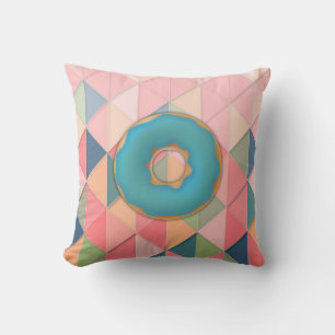 Vanilla & Blueberry Yummy Donuts Geometric Design Throw Pillow