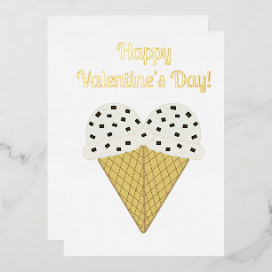 Vanilla Chocolate Chip Ice Cream Heart Valentine Foil Holiday Card