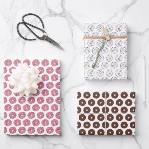 Vanilla Chocolate Strawberry Donut Doughnut Print Wrapping Paper Sheets