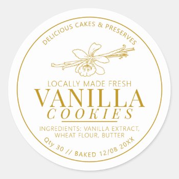 Vanilla Cookies Flower And Bean Drawing Golden Classic Round Sticker by Mylittleeden at Zazzle