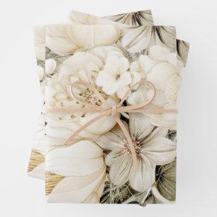 Vanilla Cream floral Bouquet birthday wedding Wrapping Paper Sheets