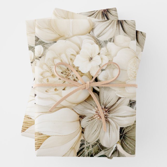 Vanilla Cream floral Bouquet birthday wedding Wrapping Paper Sheets (In situ)