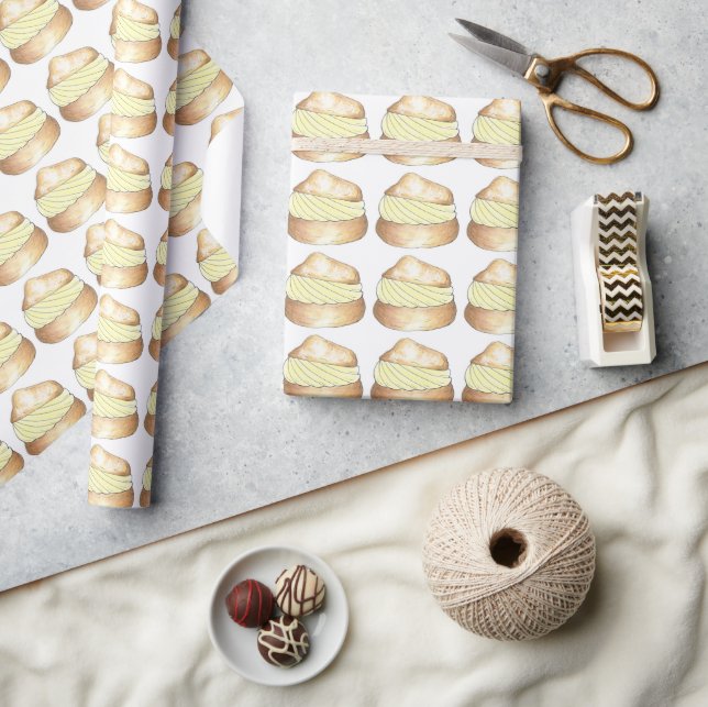 Vanilla Cream Puff Dessert French Choux Bun Wrapping Paper (Crafts)