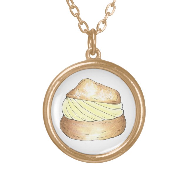 Vanilla Cream Puff French Pastry Dessert Necklace (Front)