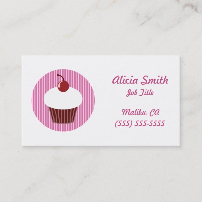 Vanilla Cupcake and Pink Stripes Business Card (Front)