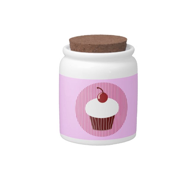 Vanilla Cupcake and Pink Stripes Candy Jar (Front)