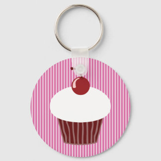 Vanilla Cupcake and Pink Stripes Keychain