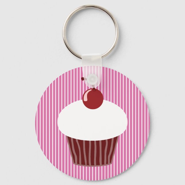 Vanilla Cupcake and Pink Stripes Keychain (Front)
