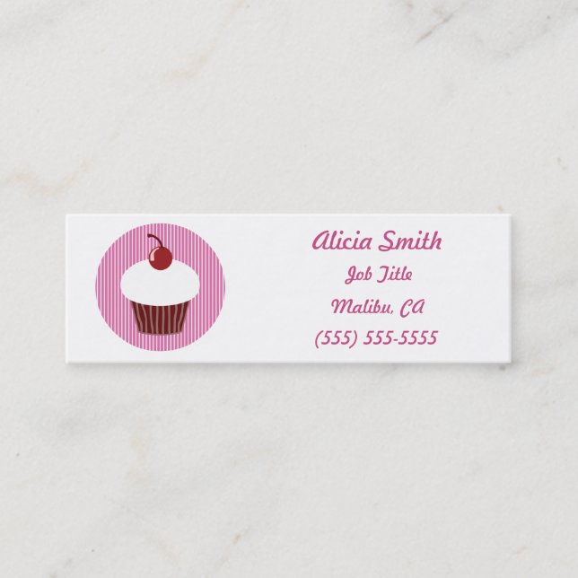 Vanilla Cupcake and Pink Stripes Mini Business Card (Front)