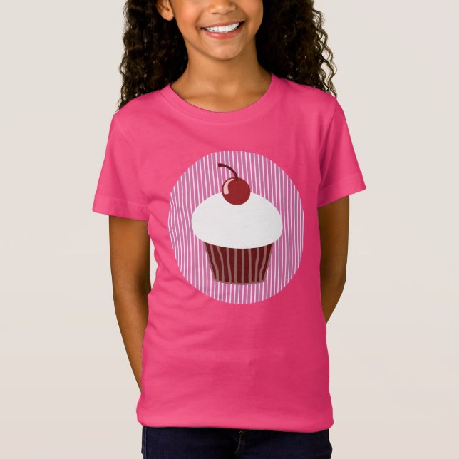 Vanilla Cupcake and Pink Stripes T-Shirt (Front)