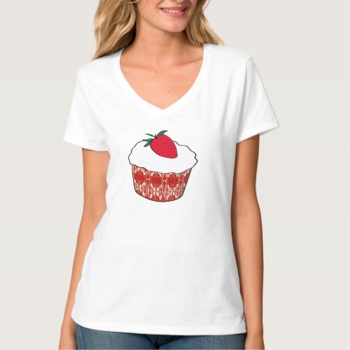 Vanilla cupcake with a strawberry T_Shirt