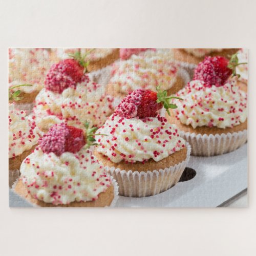 Vanilla Cupcakes with Red Sprinkles  Strawberries Jigsaw Puzzle