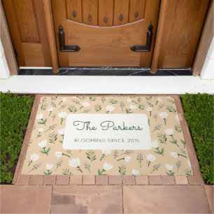 Vanilla Doormat with White Floral Design