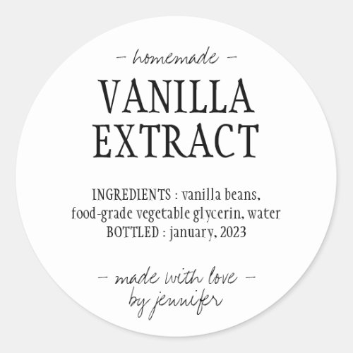 Vanilla Extract Bottle Homemade drink Cute simple Classic Round Sticker