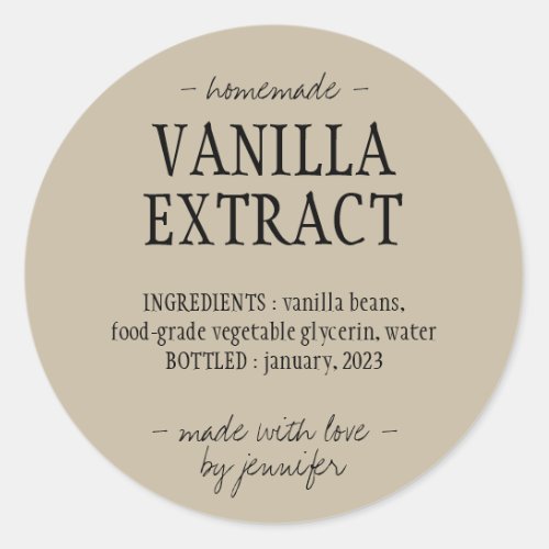 Vanilla Extract Bottle Homemade drink sage Classic Round Sticker