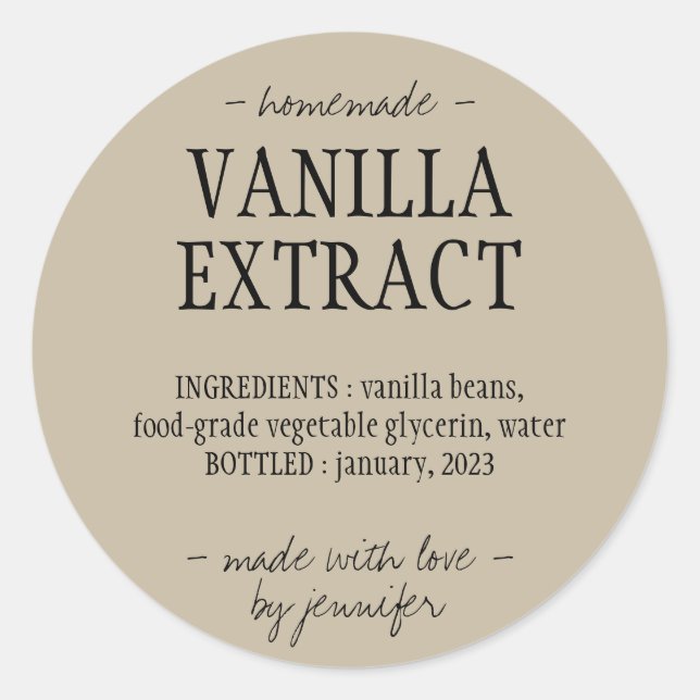 Vanilla Extract Bottle Homemade drink sage Classic Round Sticker (Front)
