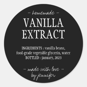 Vanilla Extract Bottle Homemade drink simple black Classic Round Sticker