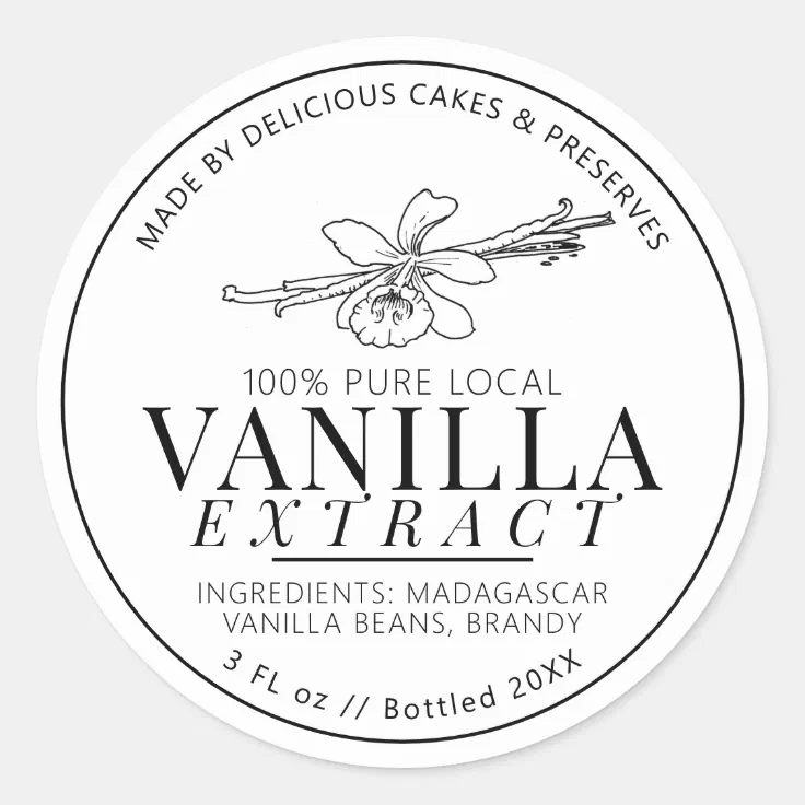 Vanilla extract flower and bean drawing product classic round ...