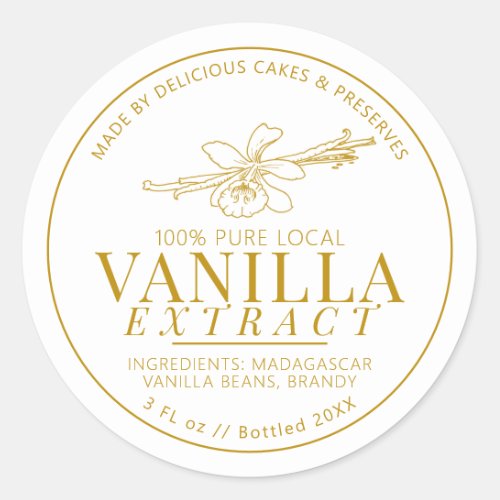Vanilla extract flower and bean drawing yellow classic round sticker