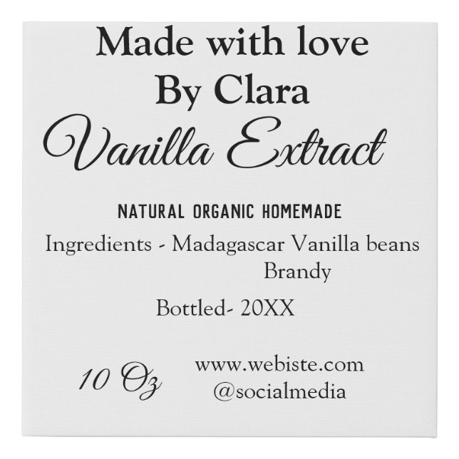 Vanilla extract homemade add ingredients weight de faux canvas print (Front)