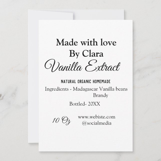 Vanilla extract homemade add ingredients weight de invitation (Front)