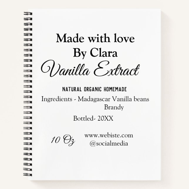 Vanilla extract homemade add ingredients weight de notebook (Front)