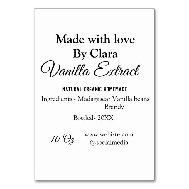 Vanilla extract homemade add ingredients weight de table number (Front)