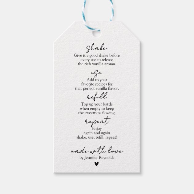 Vanilla Extract Instructions Two Sided Gift Tags