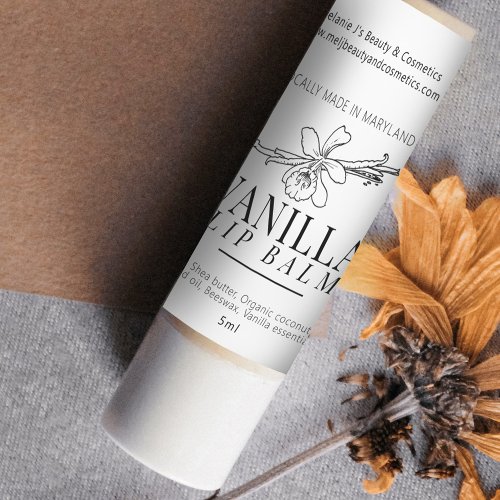 Vanilla flower and bean drawing lip balm product square sticker