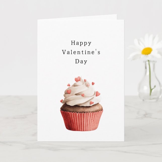 Vanilla Frosting Hearts Chocolate Cupcake Card (Small Plant)