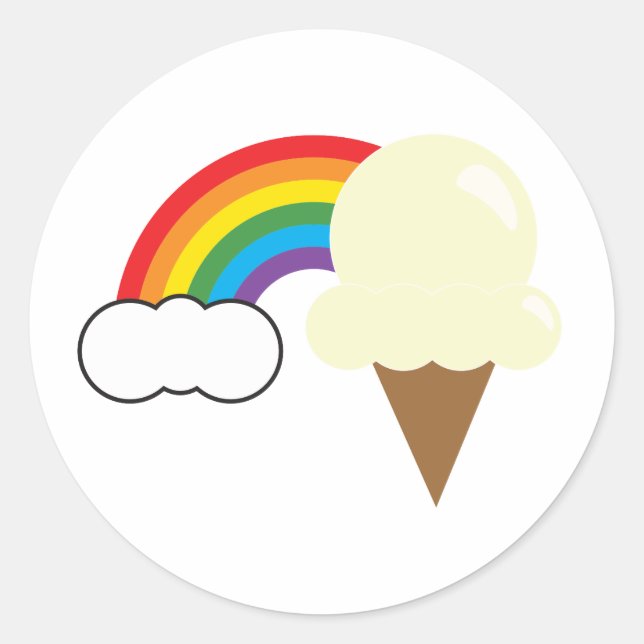 Vanilla Ice Cream and Rainbow Classic Round Sticker (Front)