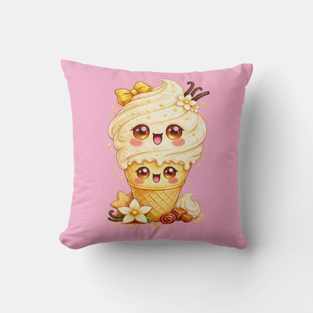 Vanilla Ice Cream Cone Kawaii Cushion Pillow (Front)