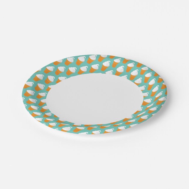Vanilla Ice Cream Cone Pattern Paper Plates (Angled)