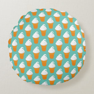 Vanilla Ice Cream Cone Pattern Round Pillow