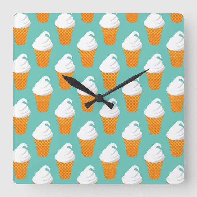 Vanilla Ice Cream Cone Pattern Square Wall Clock (Front)